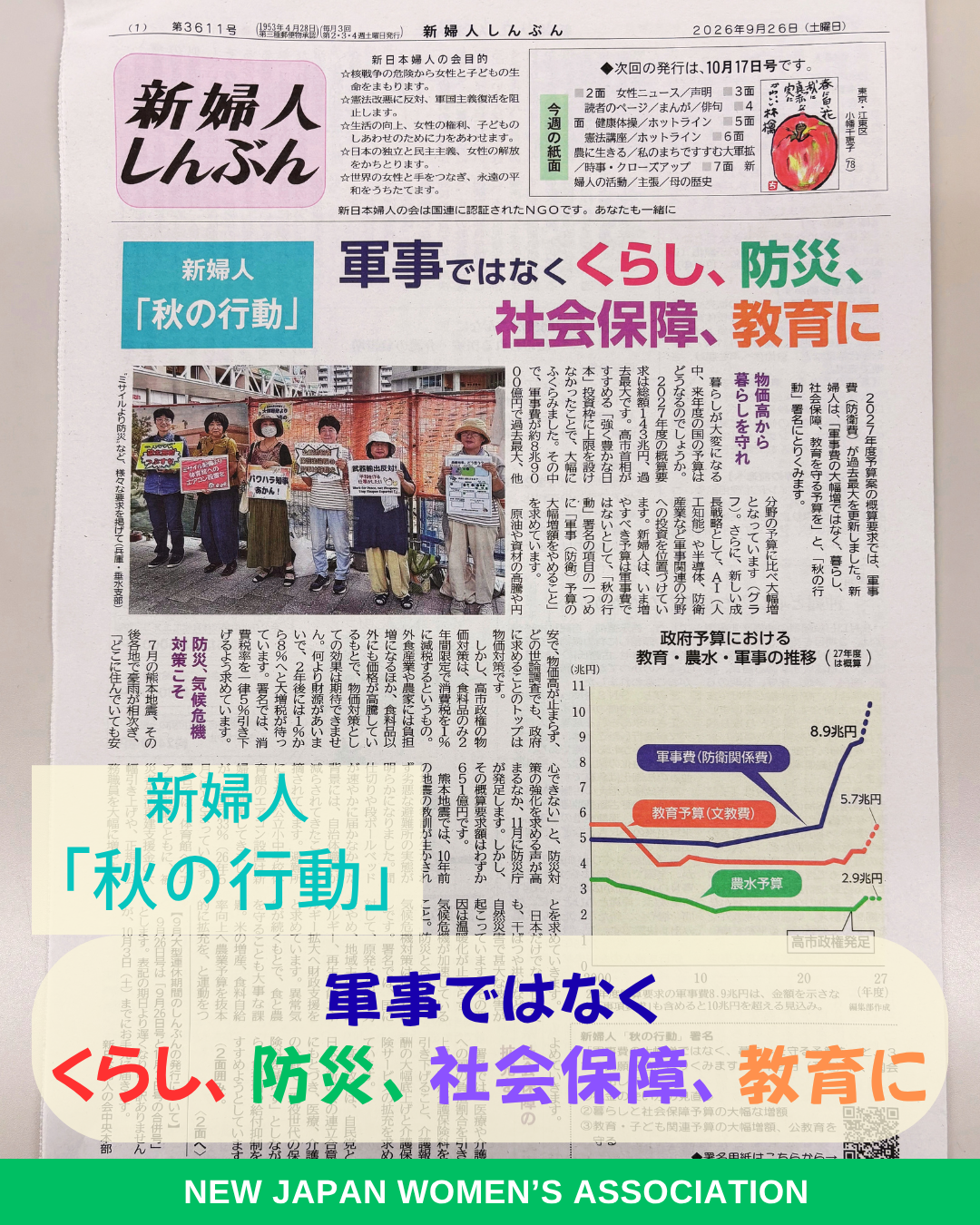 新婦人「秋の行動」軍事ではなくくらし、防災、社会保障、教育に