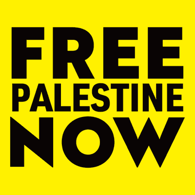 プラカード「FREE PALESTINE NOW」